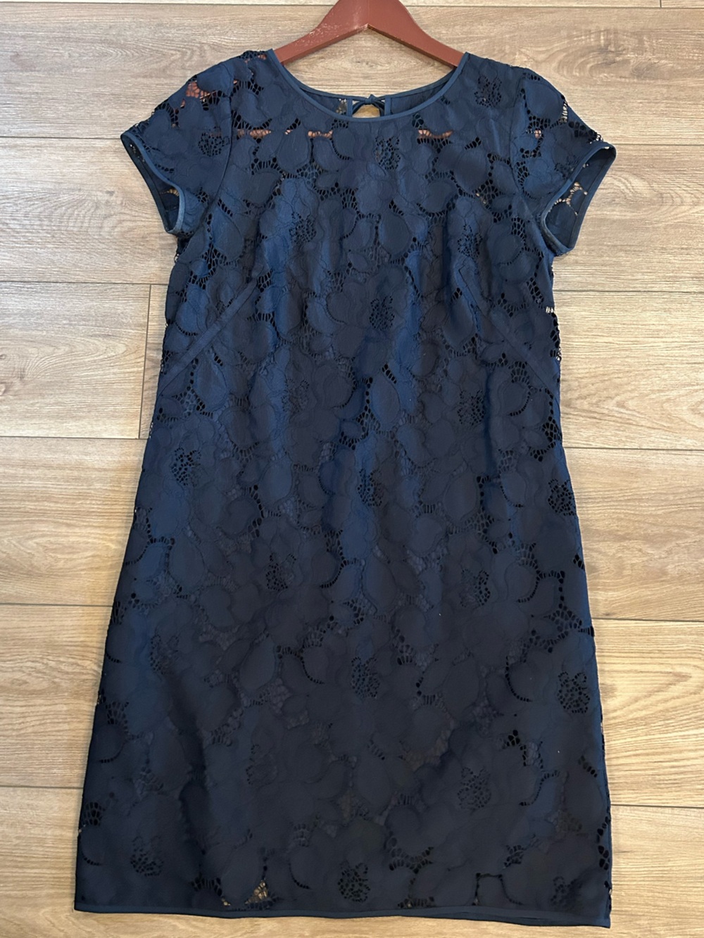 LOFT Dark Navy Lace Sheath Dress Women’s 8 Short Sleeve Elegant Lined